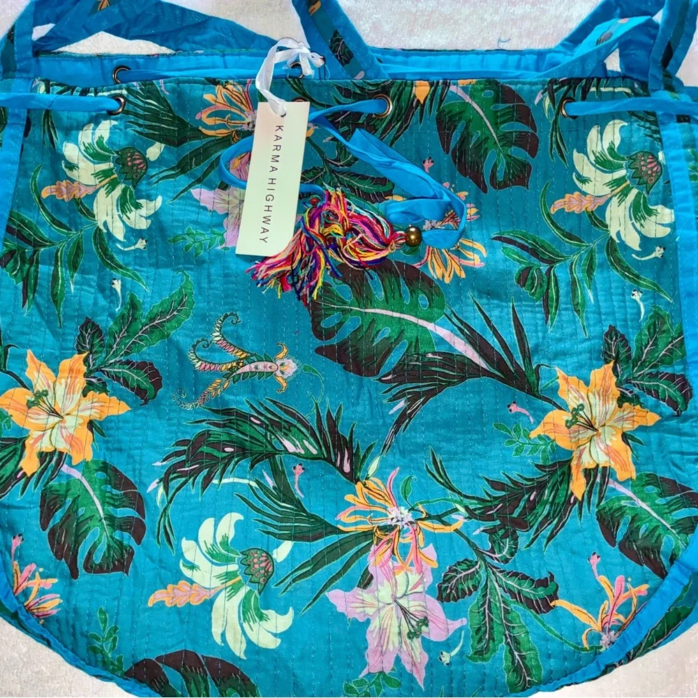 Boho Large Carry All Drawstring Bag Multicolor By Karma Highway With Tassels New